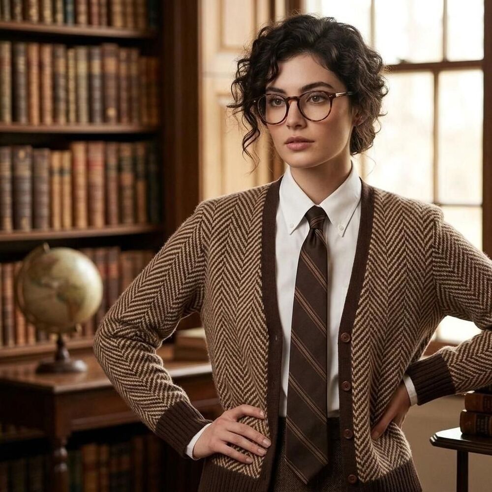 Rafaella VTG Herringbone Chevron Knit Cardigan  Medium  academia old money